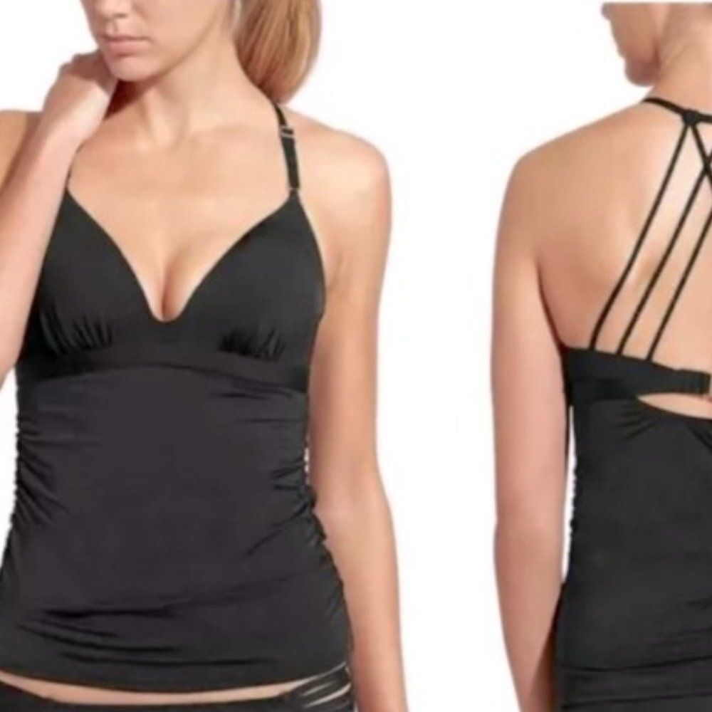 Athleta Black Aqualuxe Strappy Tankini Swim Top S